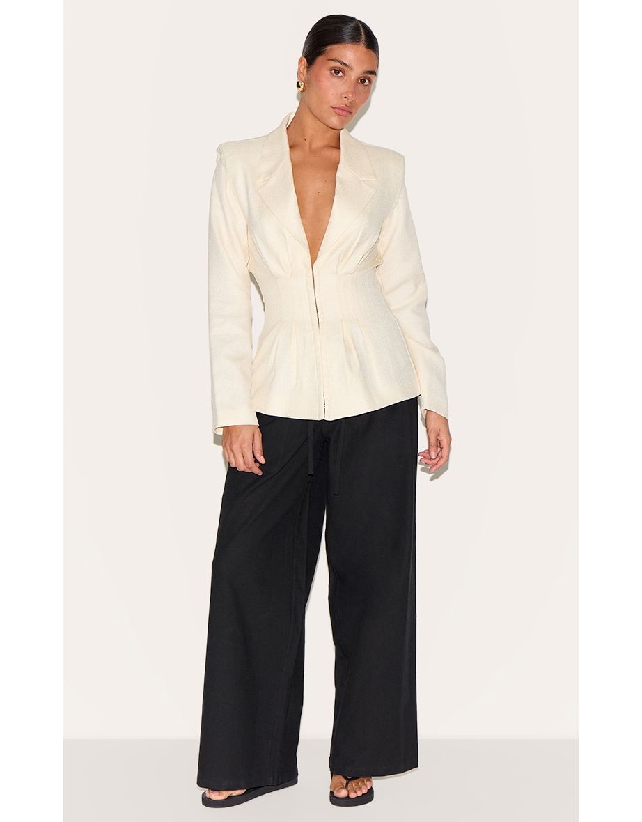 Petite Cream Cinched Waist Blazer