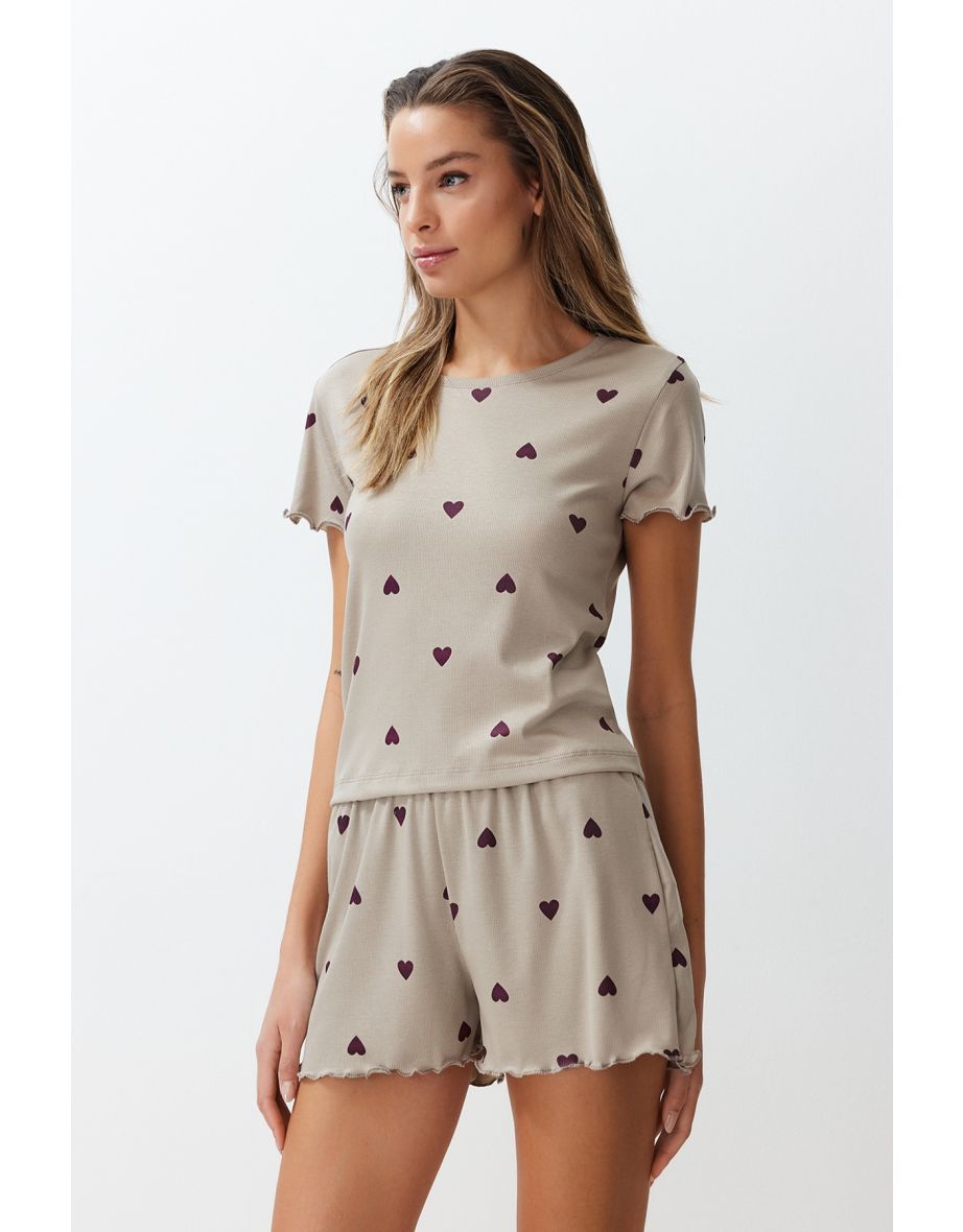 Mint Heart Ribbed Knitted Pajamas Set