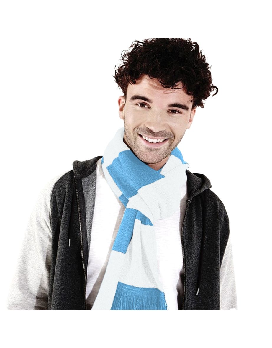 Beechfield Varsity Unisex Winter Scarf (Double Layer Knit) - Sky Blue /White