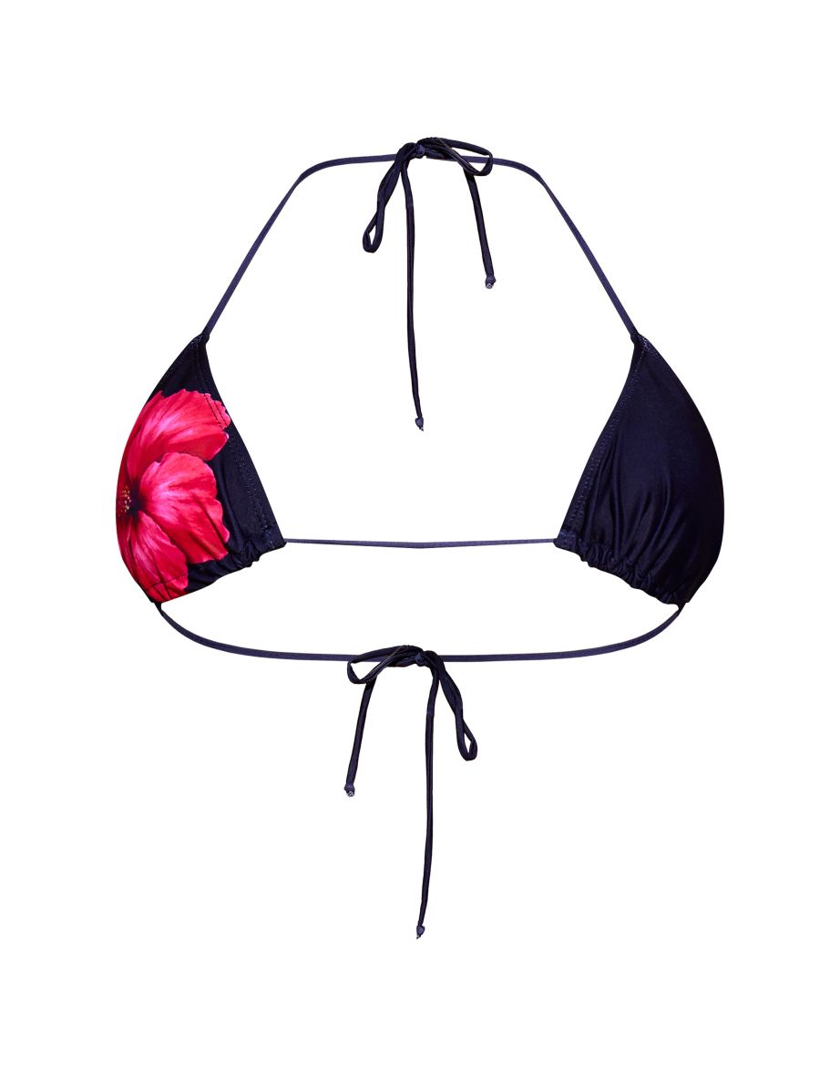 Black Hibiscus Print Triangle Bikini Top - 4