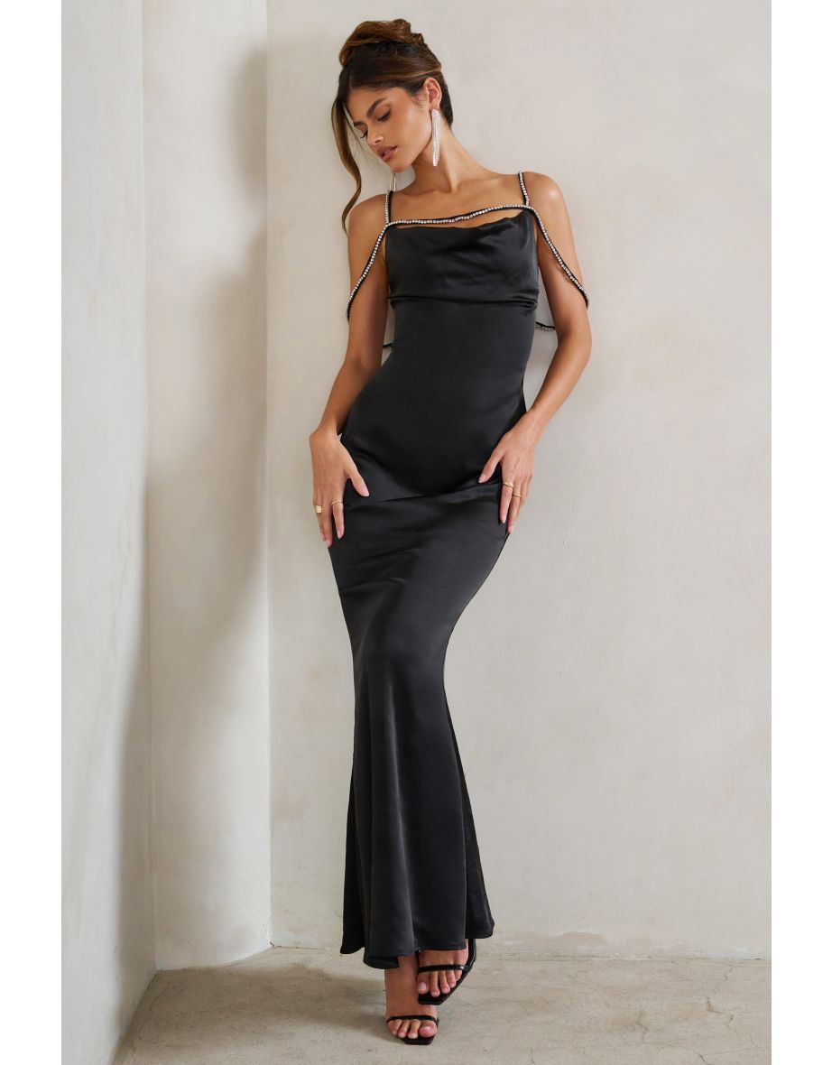 Zelda | Black Cowl Satin Cami Maxi Dress - 3