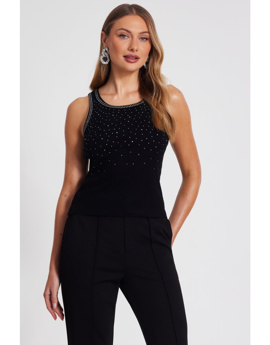 Black Diamante Trim Vest