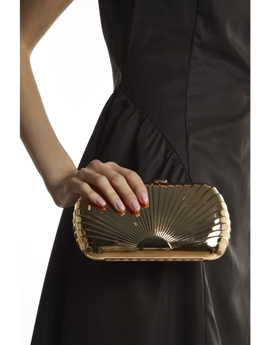 Gold Structed Box Clutch-Bag - 1