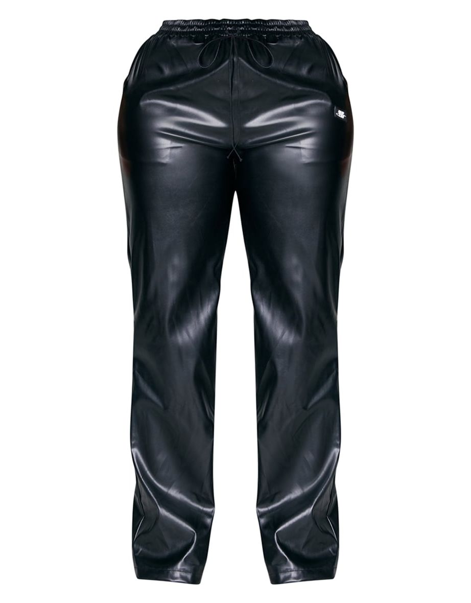 PRETTYLITTLETHING Shape Black Faux Leather Straight Leg Trousers - 4
