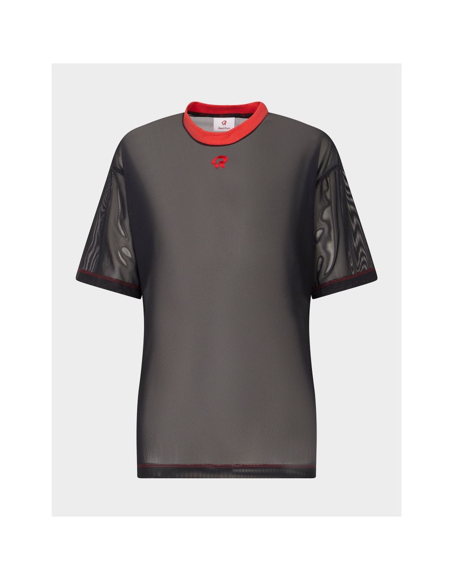 Women's Red Run Inky Oversized Net T-Shirt in Black - 4