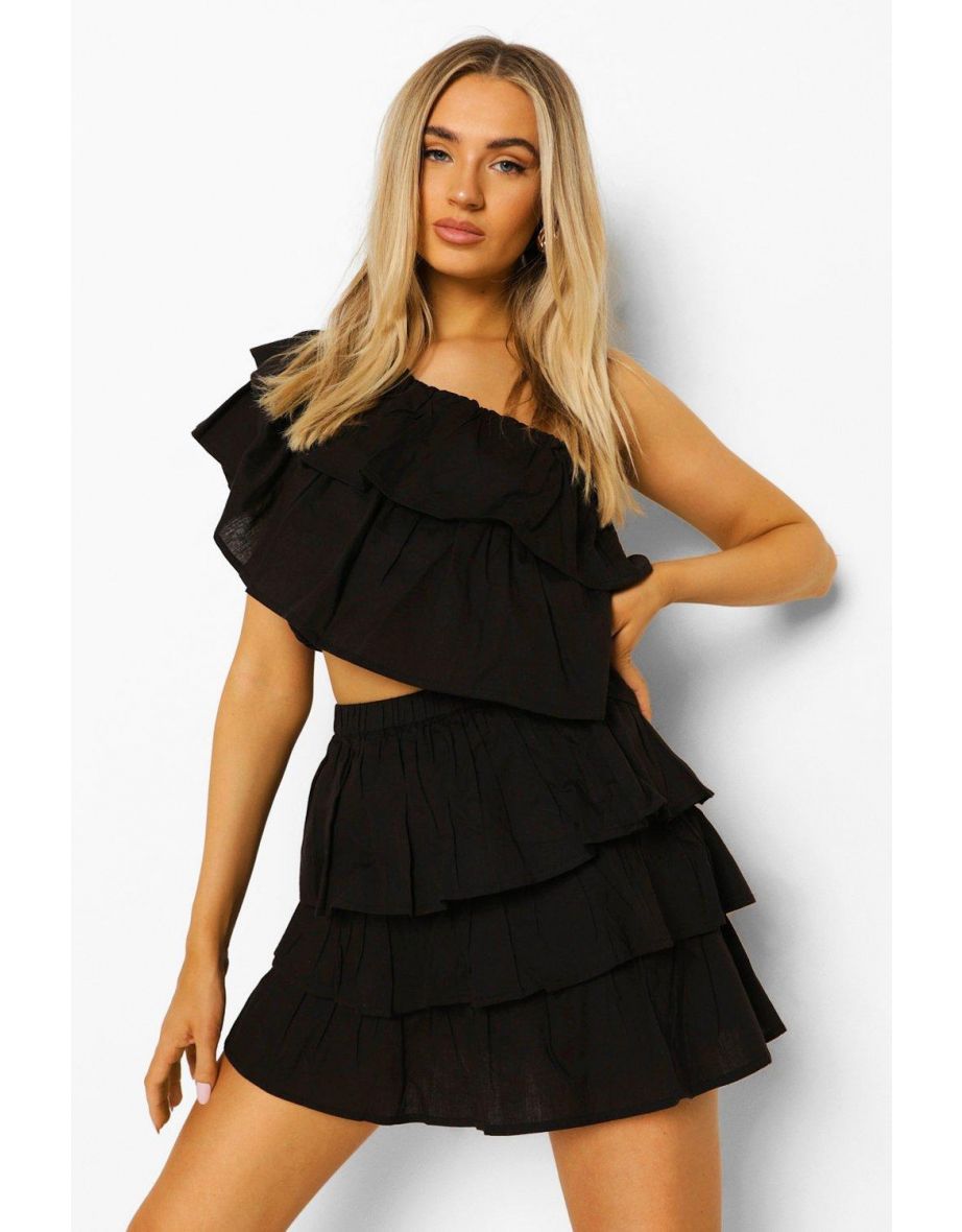 One Shoulder Ruffle Top & Mini - black - 3
