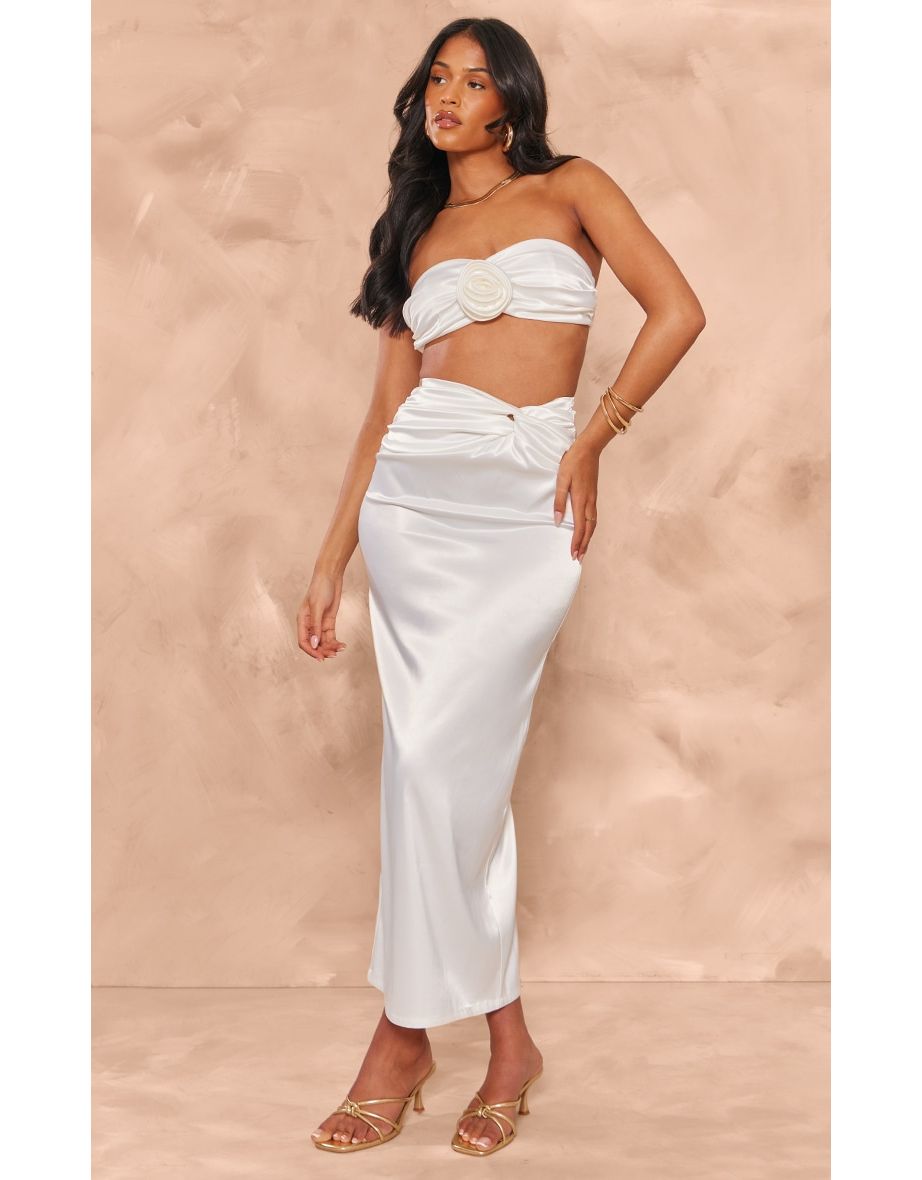 Tall White Satin Midaxi Skirt
