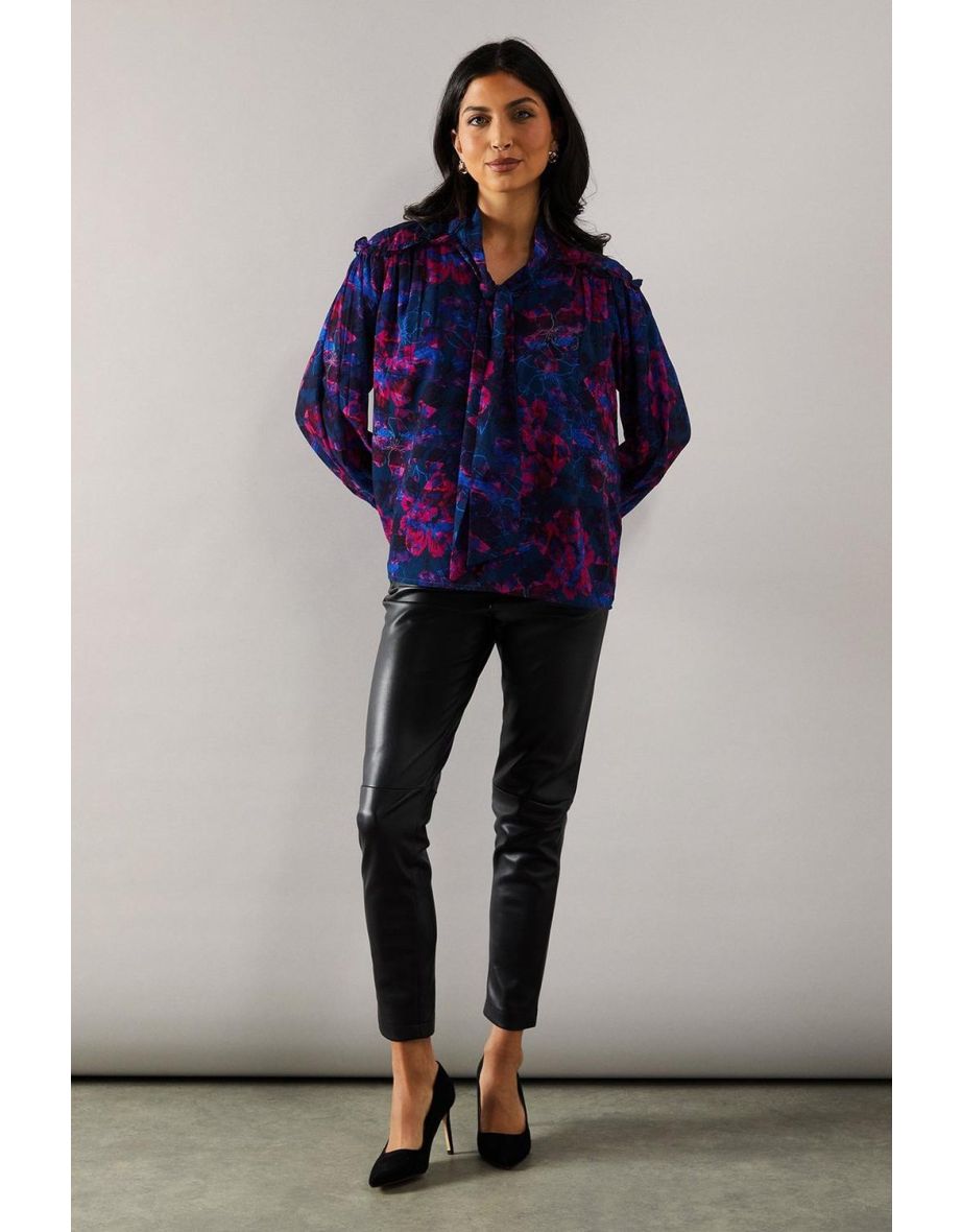 Floral Print Tie Front Blouse