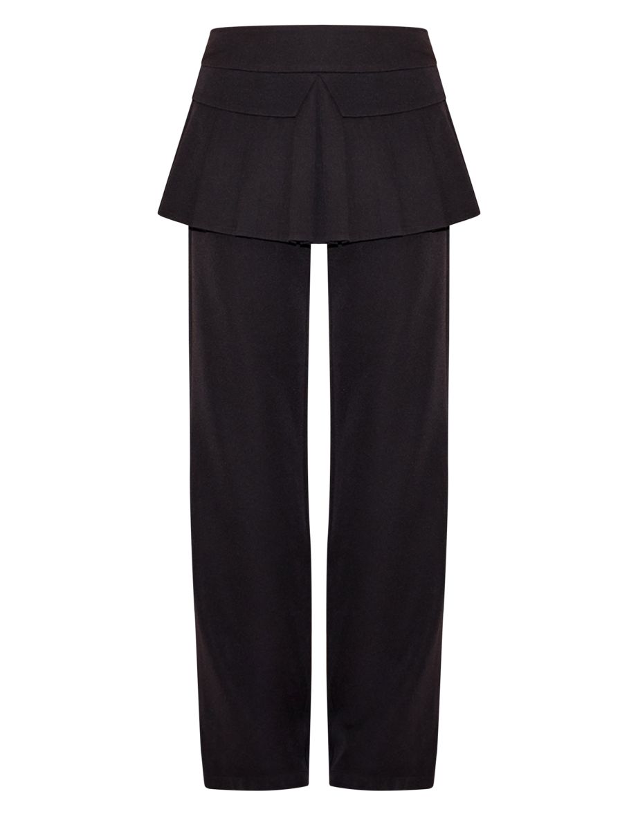 Black Pleated Skirt Overlay Detail Tailored Trousers - 4