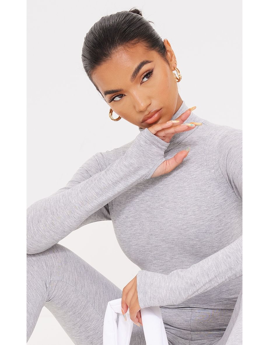 Grey Marl High Neck Thumbhole Jersey Jumpsuit - 3