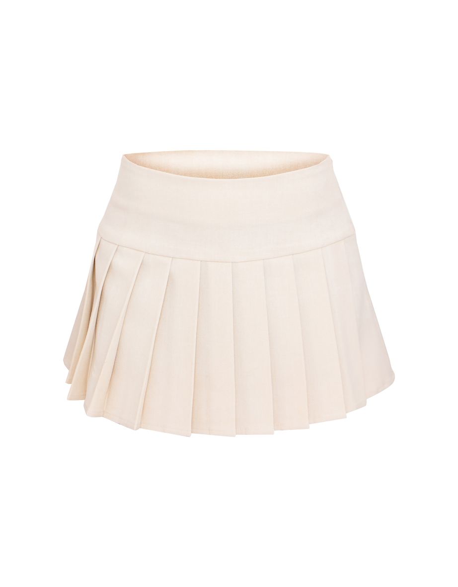 Cream Pleated Micro Mini Skirt - 5