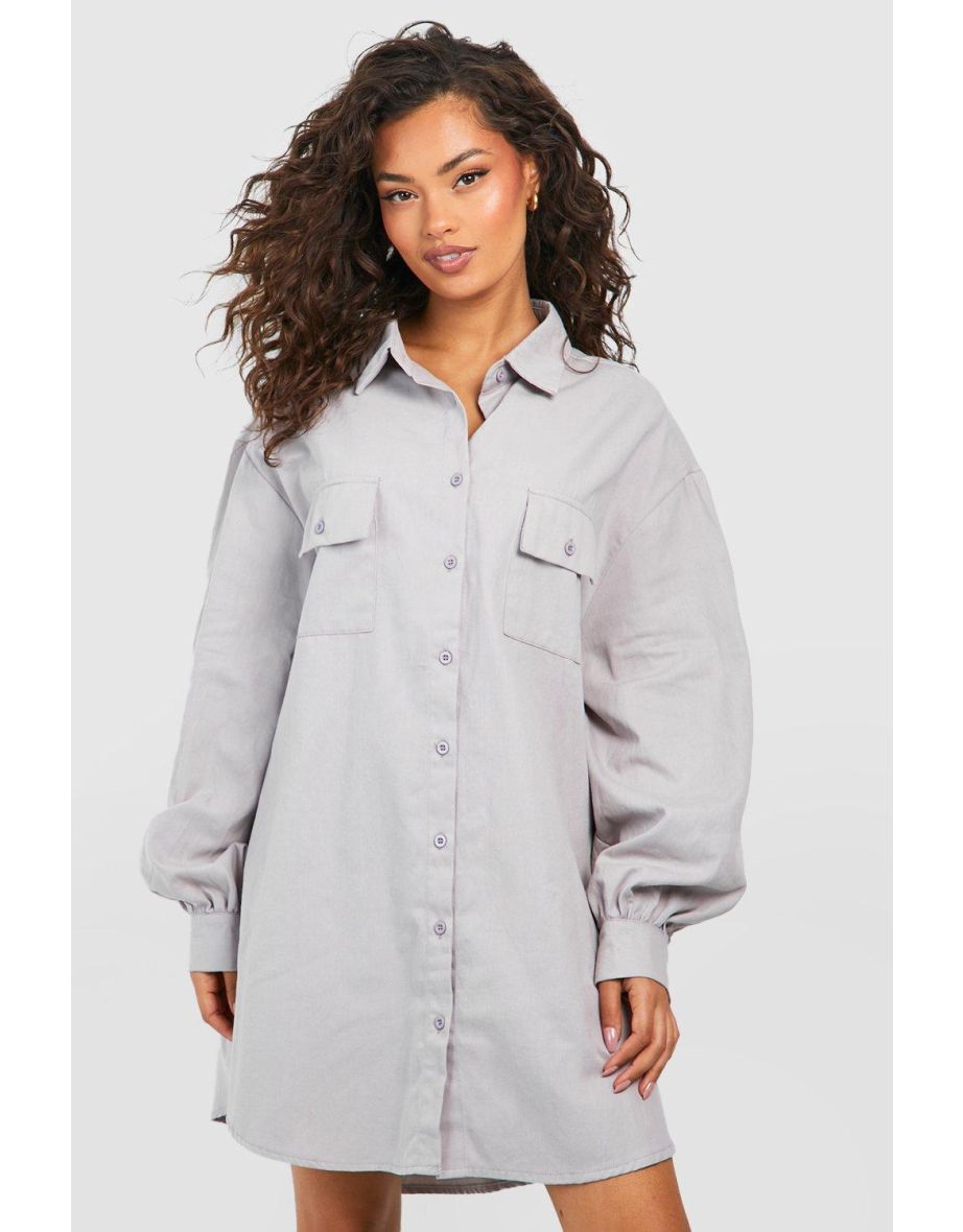 Extreme Oversized Utility Shirt Dress - grey