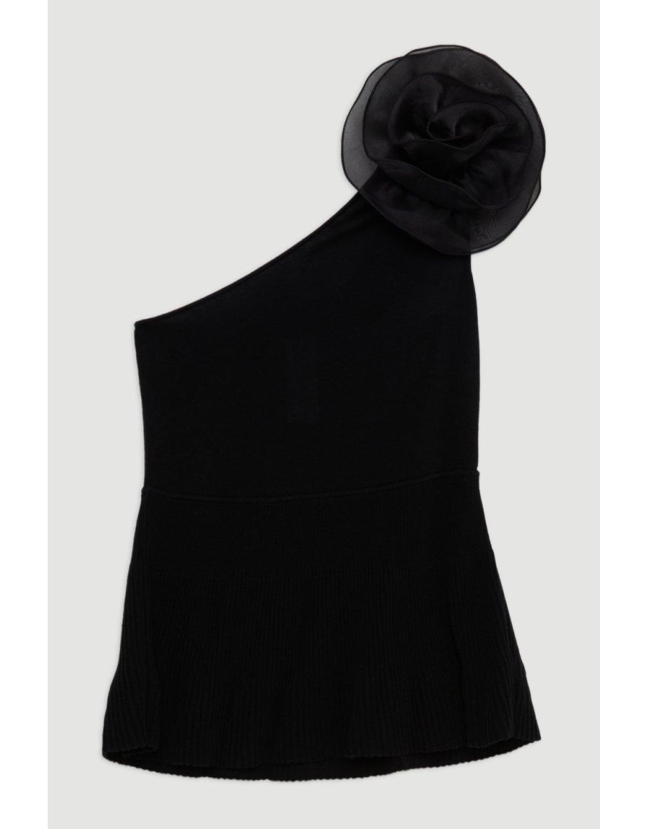 Viscose Blend Knit Asymmetric Peplum Top - 3