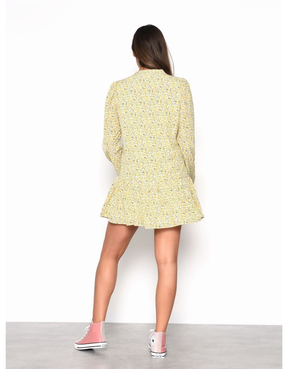 Citron Daisy Floral Long Sleeve Smock Dress - 6