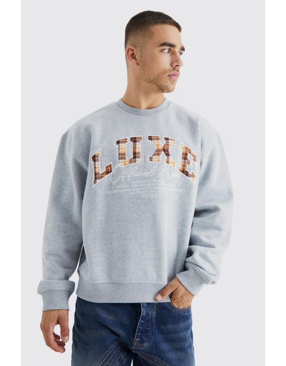 Oversized Boxy Luxe Applique Bear Sweatshirt - light grey