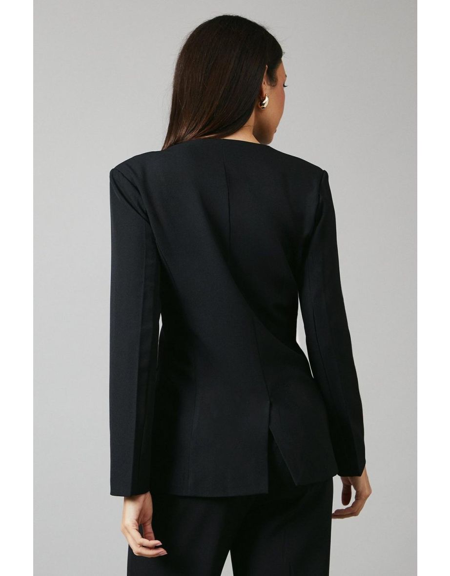 V Neck Collarless Blazer - 3