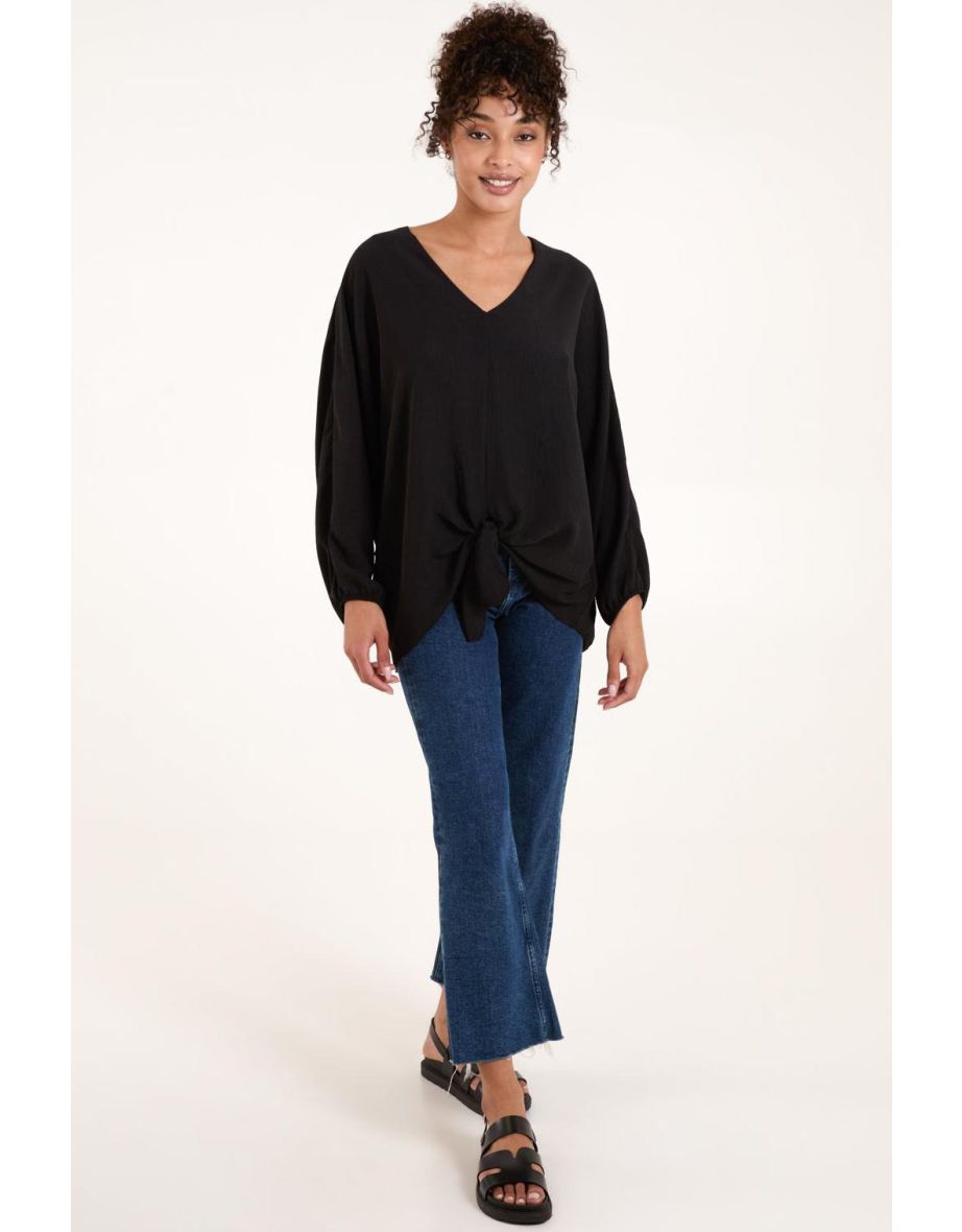 Tie Front Oversized Batwing Top