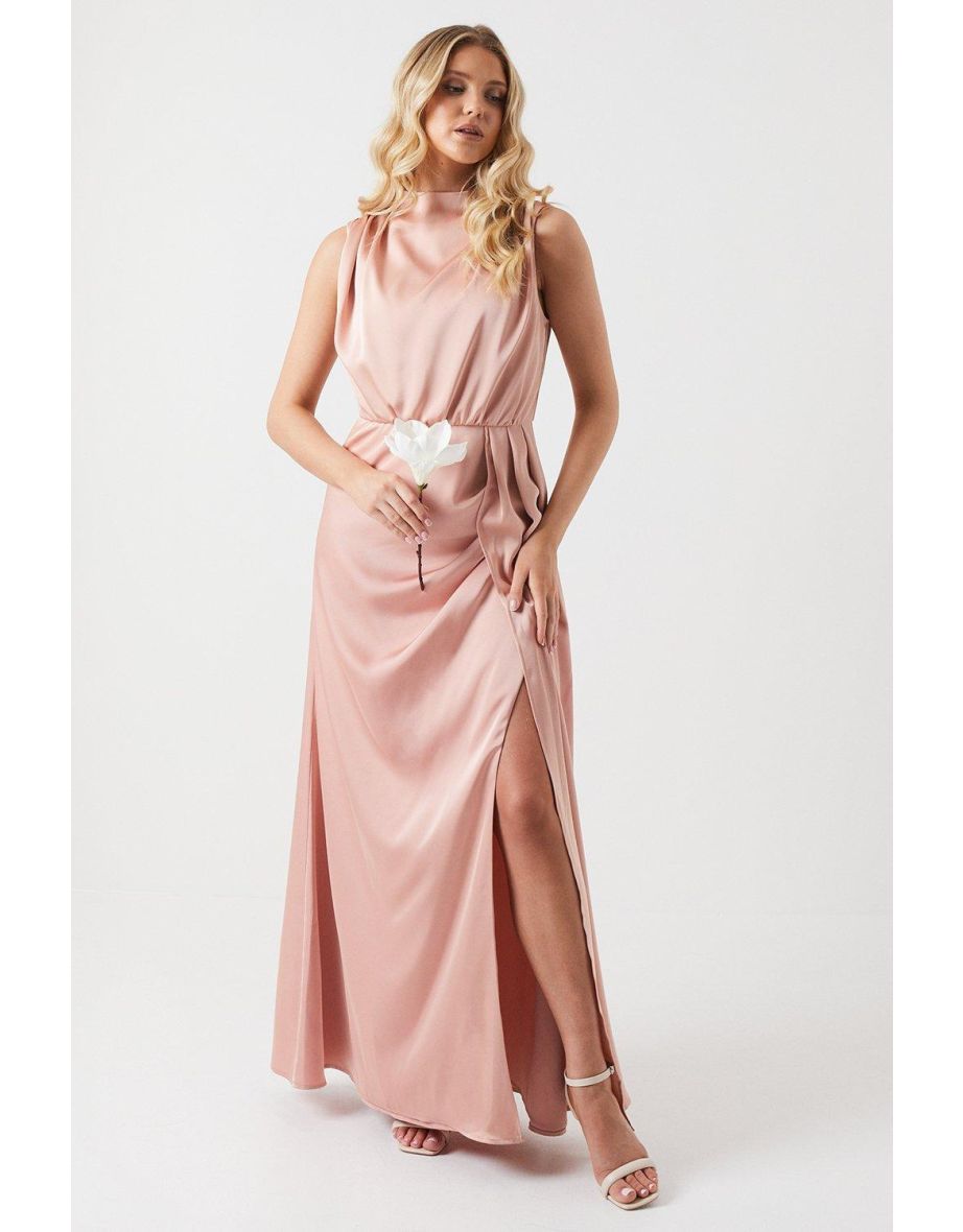 Cowl Neck Sash Bridesmaids Dress