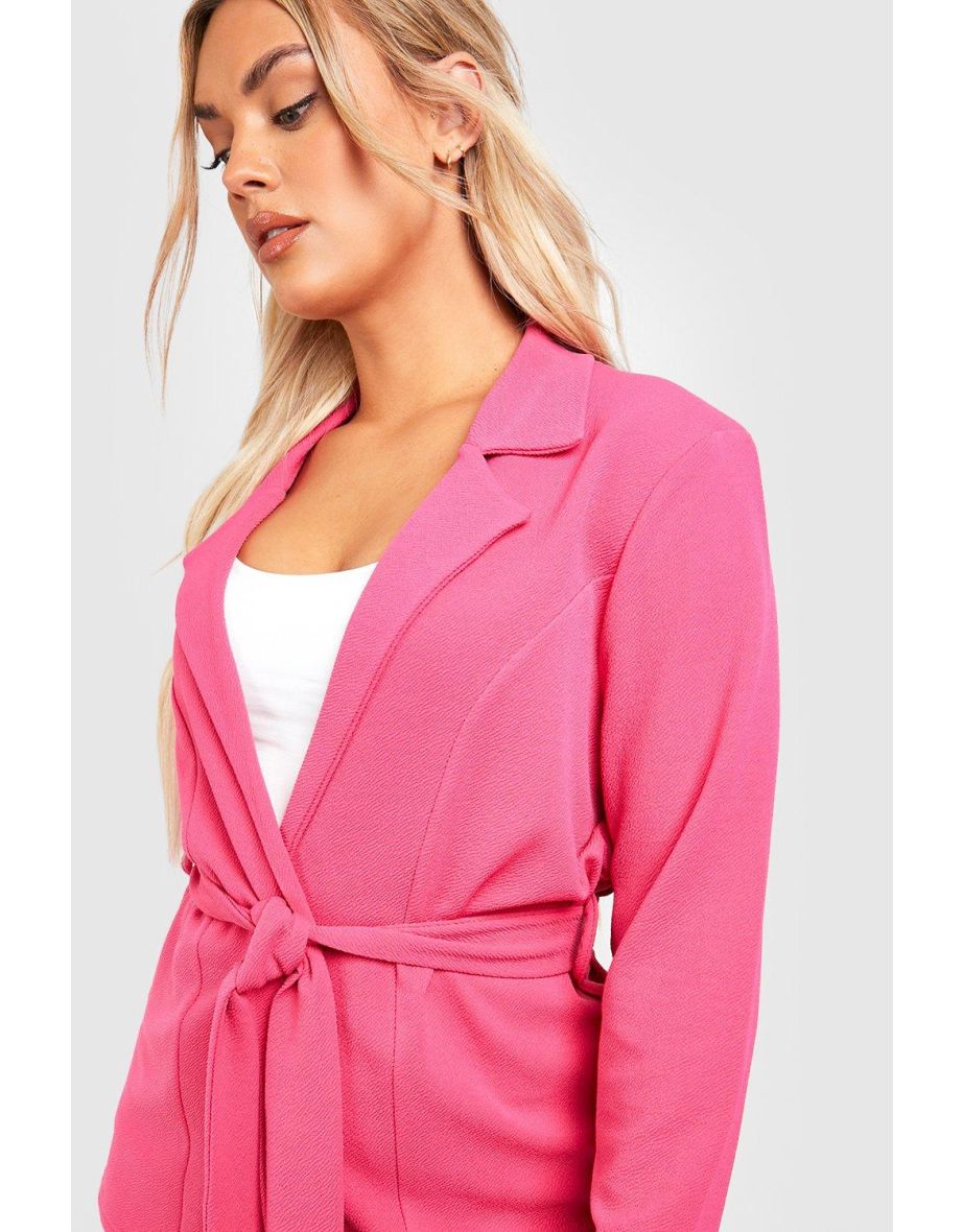 Plus Basic Jersey Tie Waist Blazer - hot pink - 3