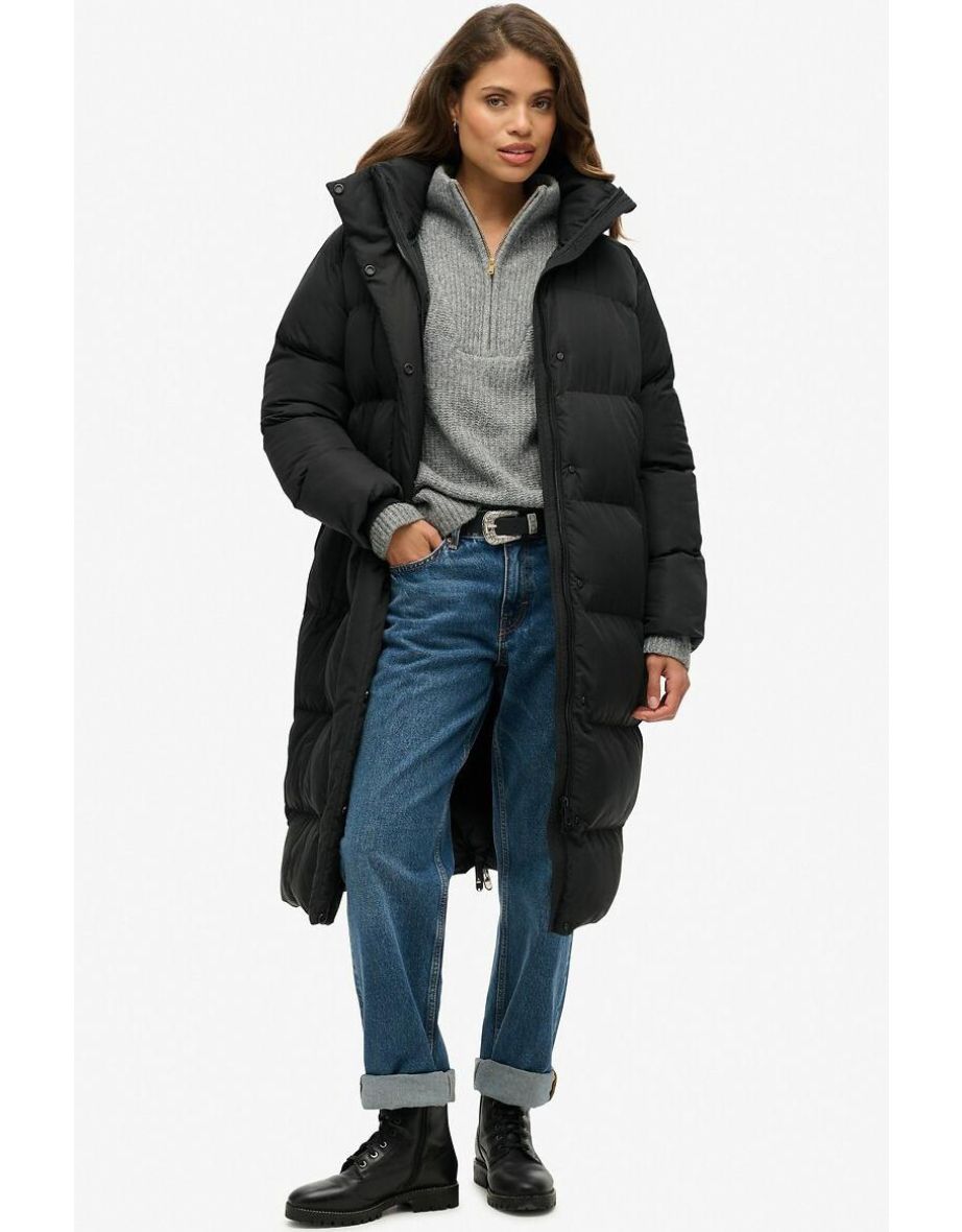 Longline hooded puffer jacket best sale