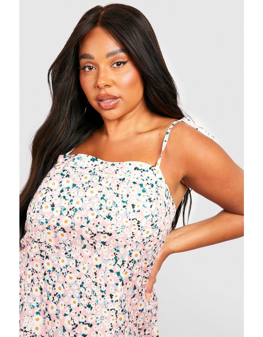 Plus Strappy Sunflower Print Swing Dress - pink - 3