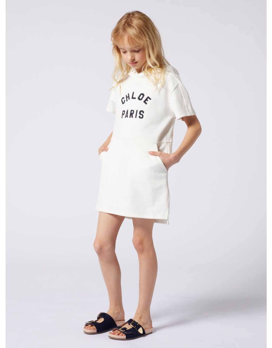 Chloé Girls Hooded Sweater Dress in Ivory