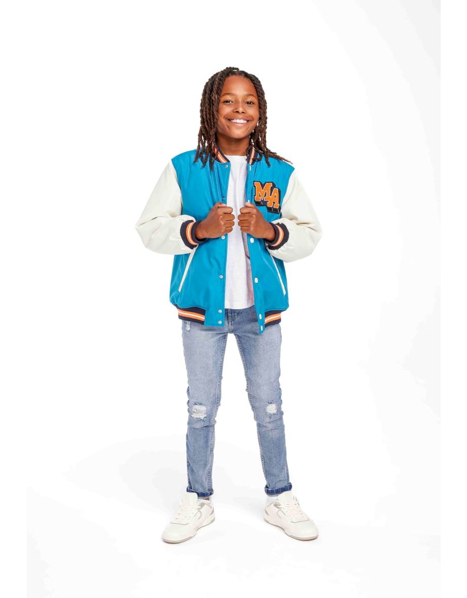 Boys Nylon Baseball Jacket With PU Sleeves - 4