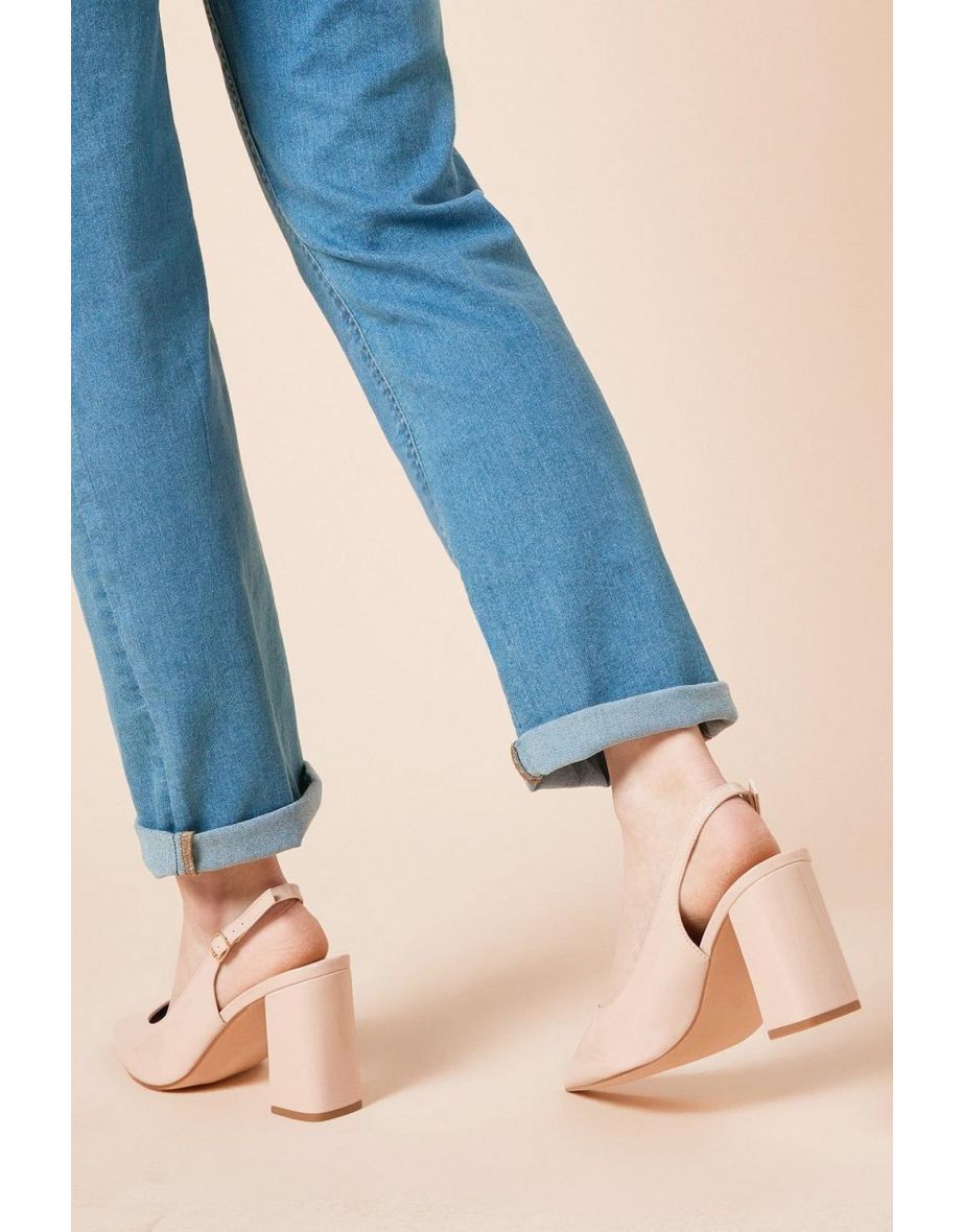 Wide Fit Ellens Pointed High Block Heel Slingback Court Shoes - 3