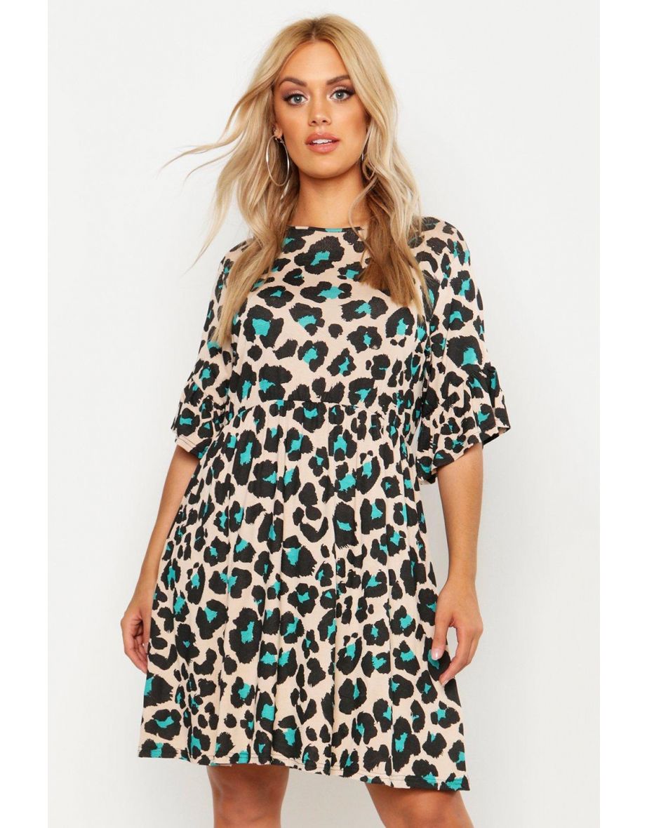 Plus Leopard Print Smock Dress - cream