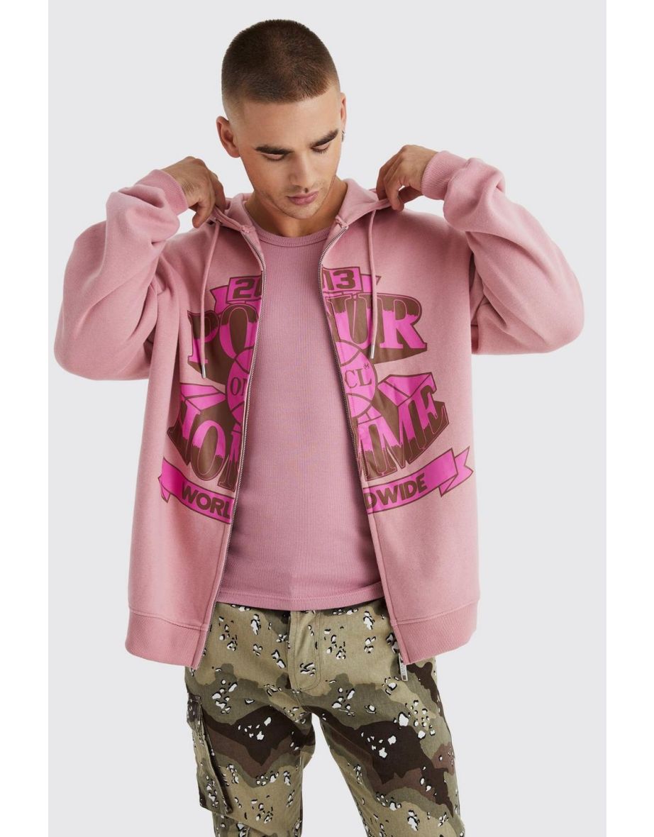 Oversized Pour Homme Zip Through Hoodie - dusty pink