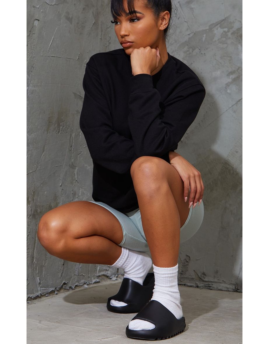 Black Rubberised Ribbed Sole Sliders