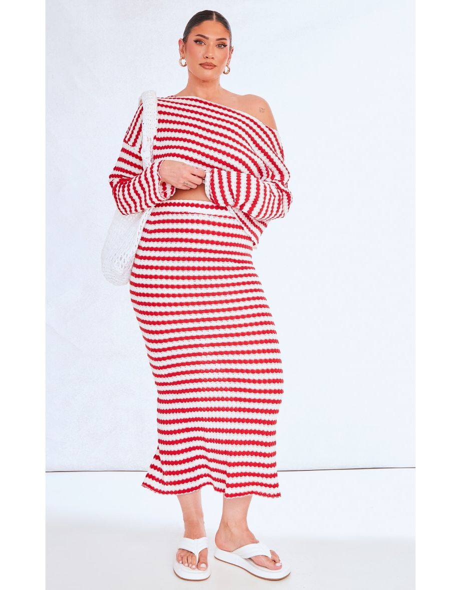 Plus Red Crotchet Maxi Skirt