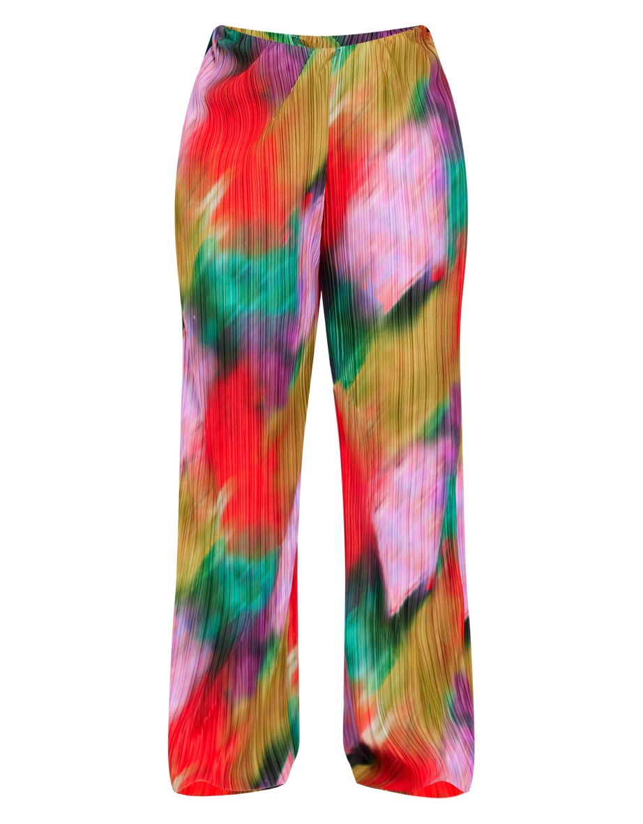 Plus Multi Print Plisse Wide Leg Trousers - 4