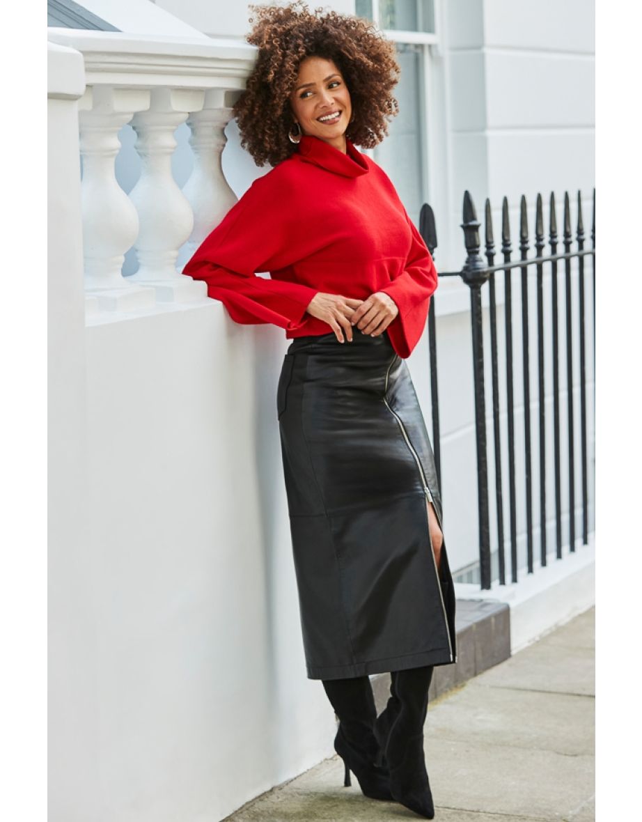 Bright Red Wide Sleeve Rib Knit Jumper - 4