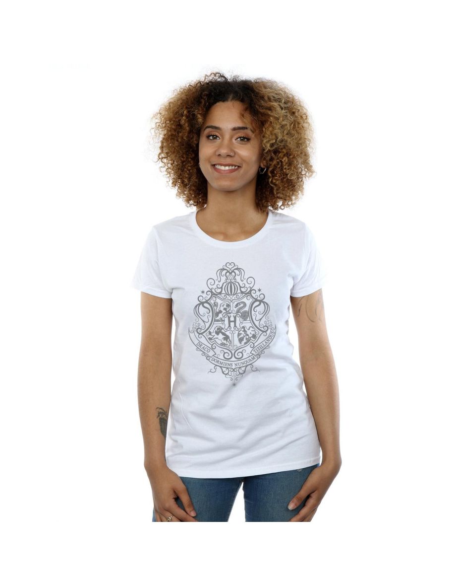 Harry Potter Womens/Ladies Hogwarts Draco Dormiens Crest Cotton T-Shirt - White