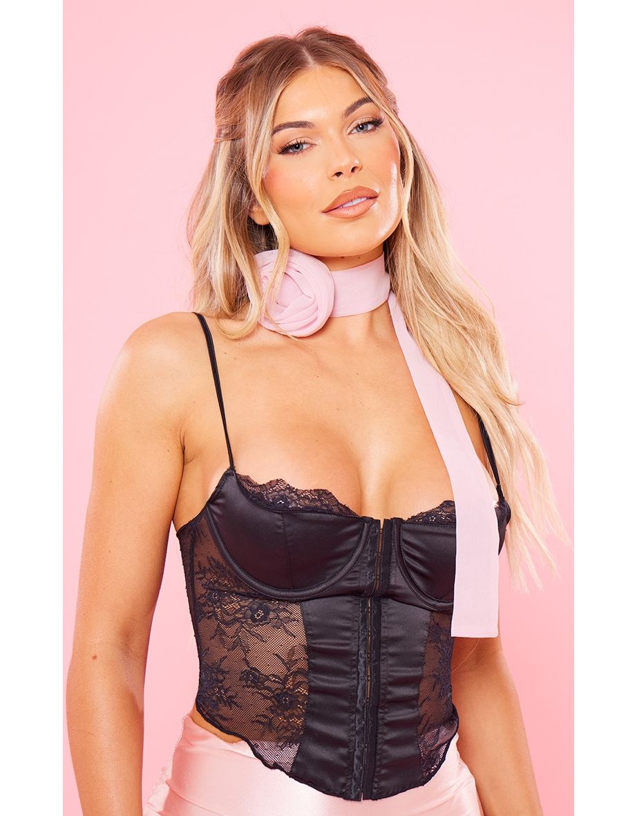 Pink Corsage Sheer Neck Scarf