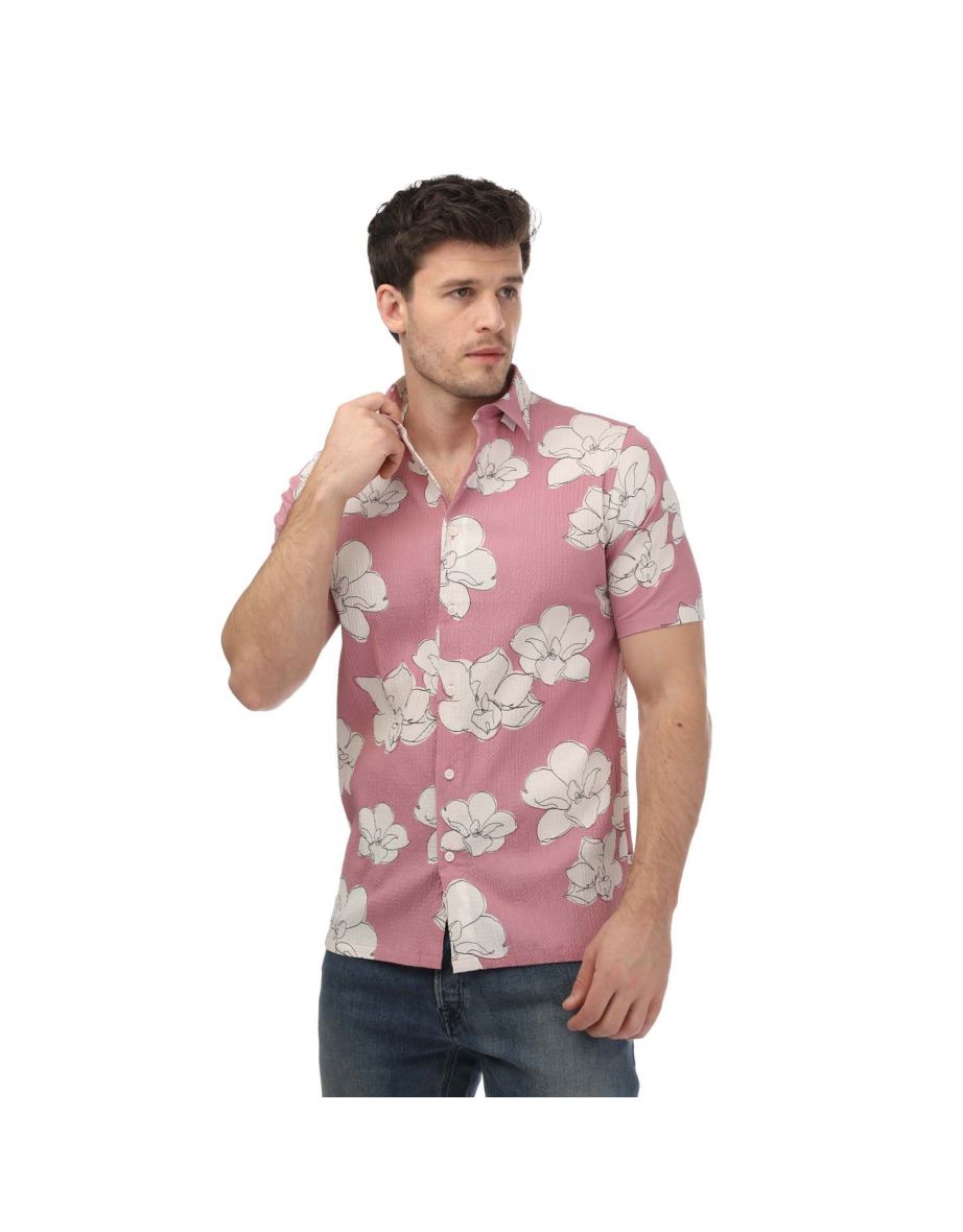 Men's Ted Baker Coving Short Sleeve Seersucker Floral Print Shirt in Pink