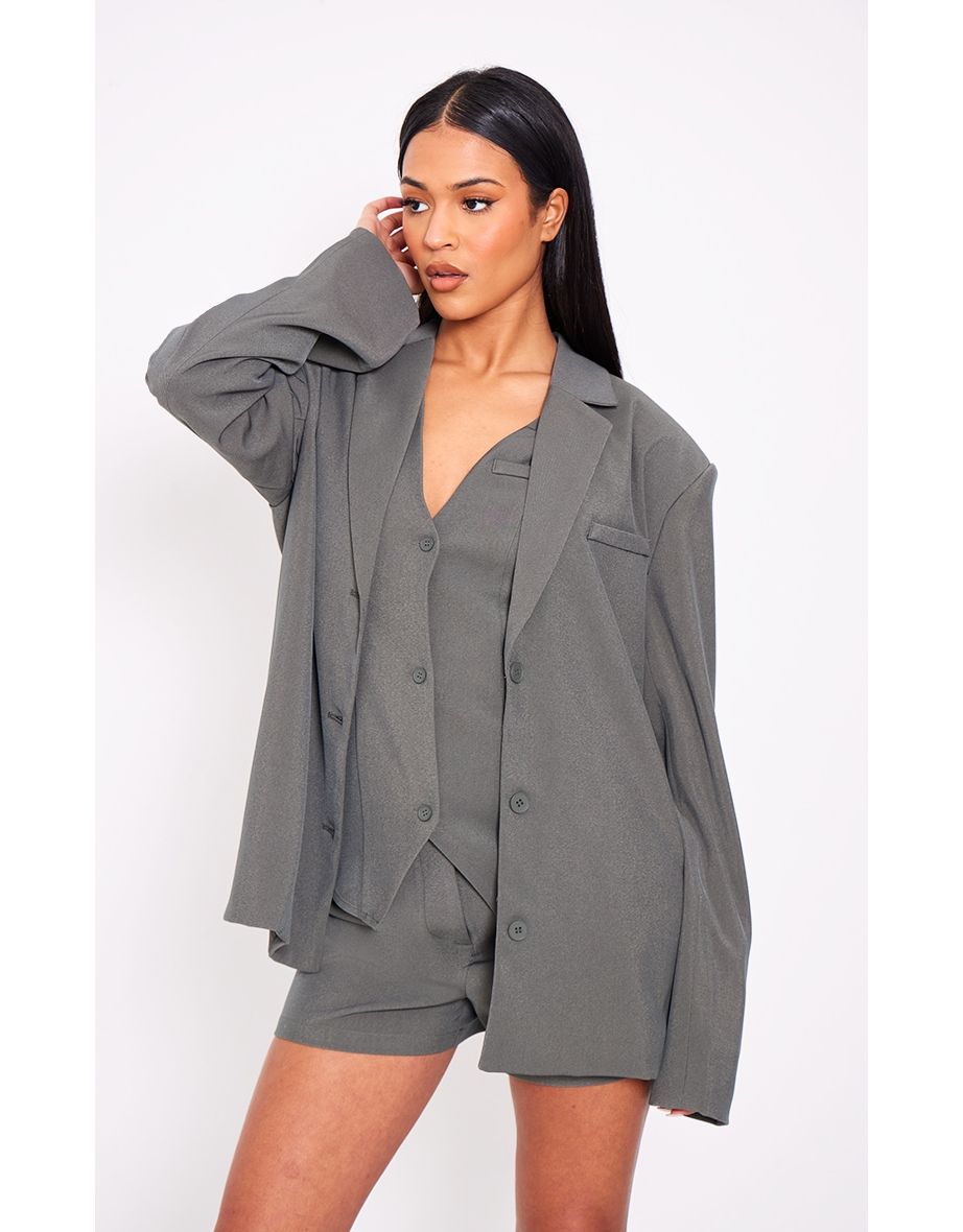 Shop Tall Khaki Button Up Oversized Blazer Online in Bahrain VogaCloset