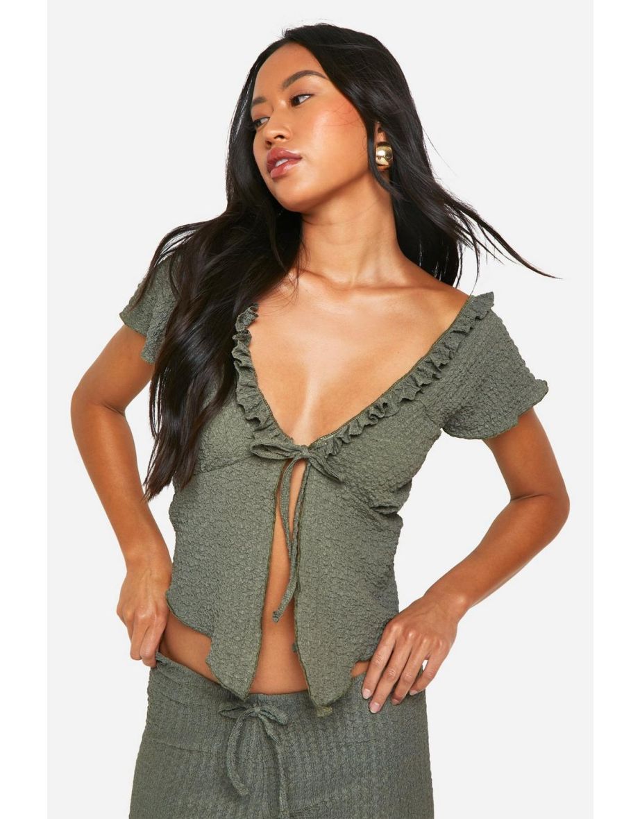 Textured Cap Sleeve Frill Top - 3