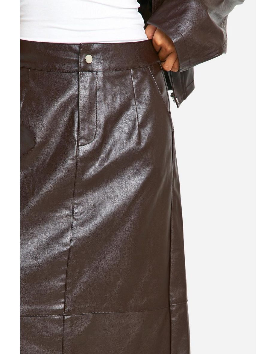 Faux Leather Maxi Skirt - burgundy - 3