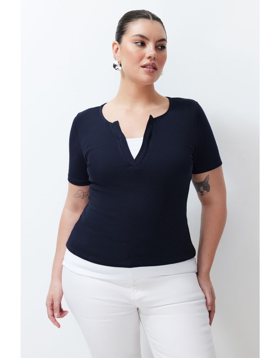 Trendyol Curve Plus Cropped Blue Knitted Blouse