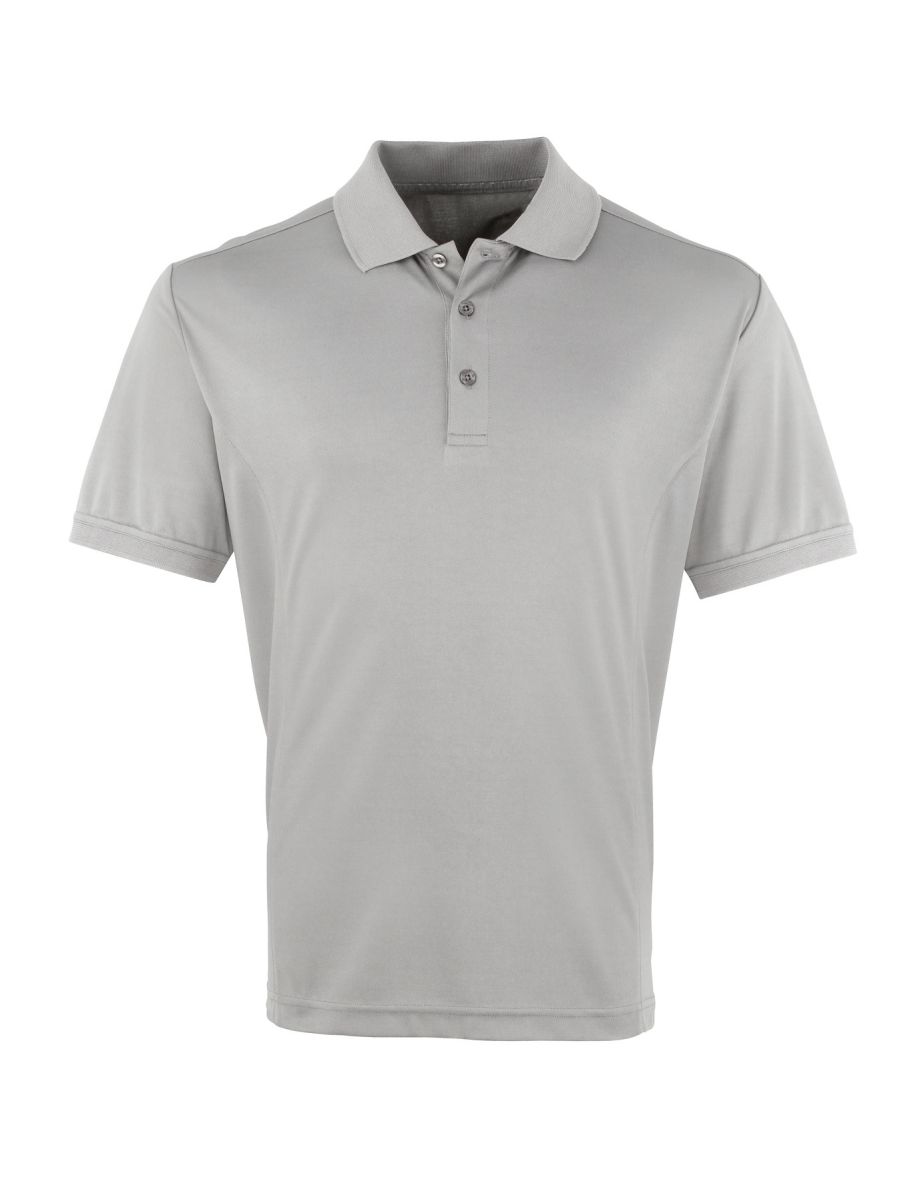 Premier Mens Coolchecker Pique Short Sleeve Polo T-Shirt - Silver