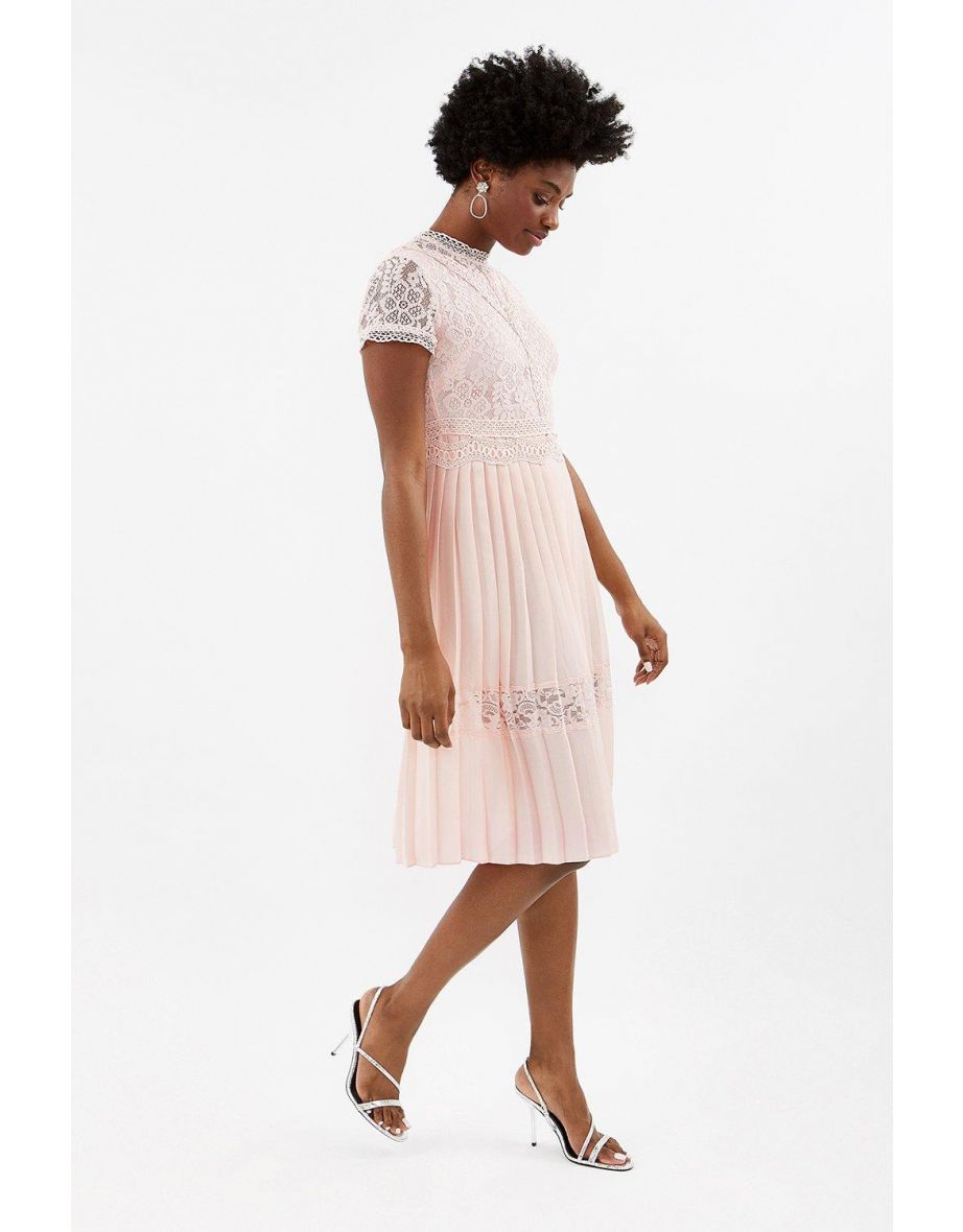 Lace Bodice Pleat Skirt Dress