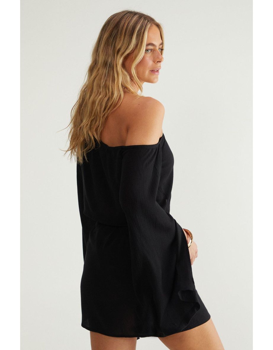 Dropped Shoulder Crop Top And Beach Sarong Set - 3