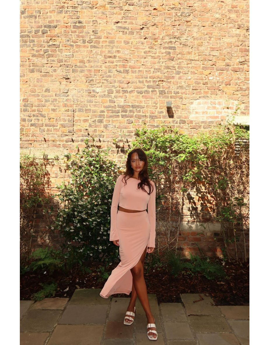 Soft-Terracotta High-Waisted-Split-Leg Maxi-Skirt