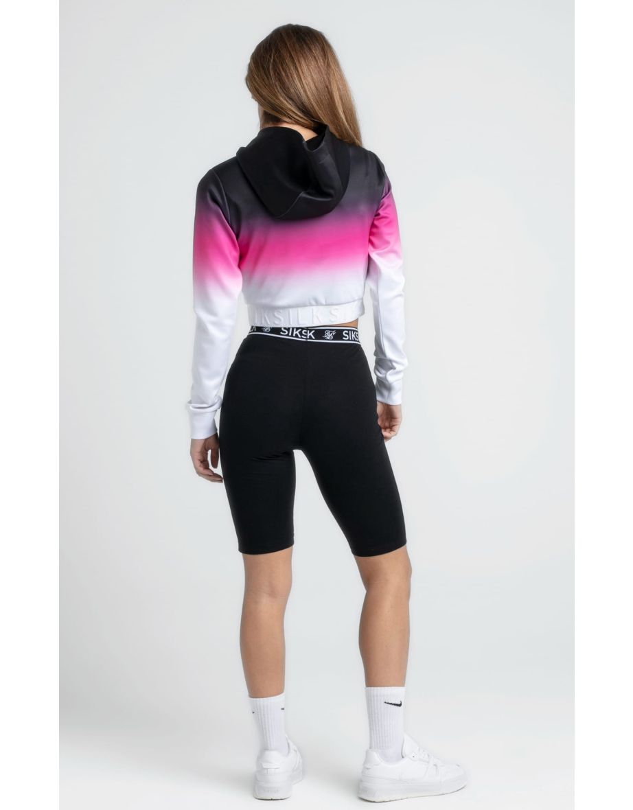 Women's SikSilk Fade Cropped Hoodie in Black - 4