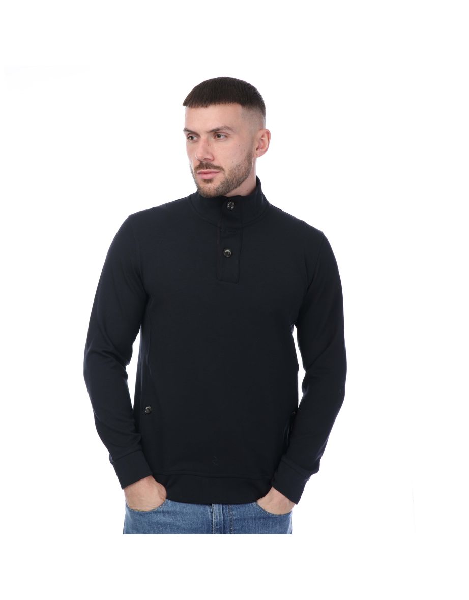 Men's Mercery Button Neck Lux Jersey Sweatshirt in Blue