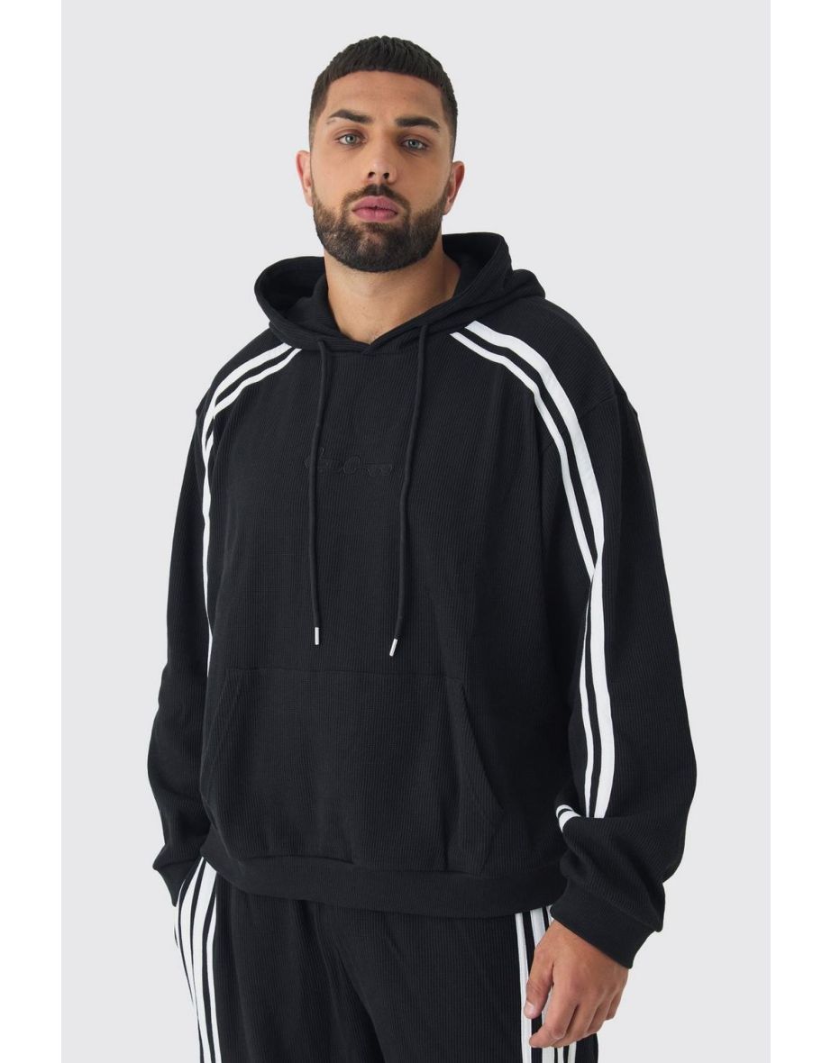 Plus Oversized Boxy Heavy Waffle Tape Hoodie - black