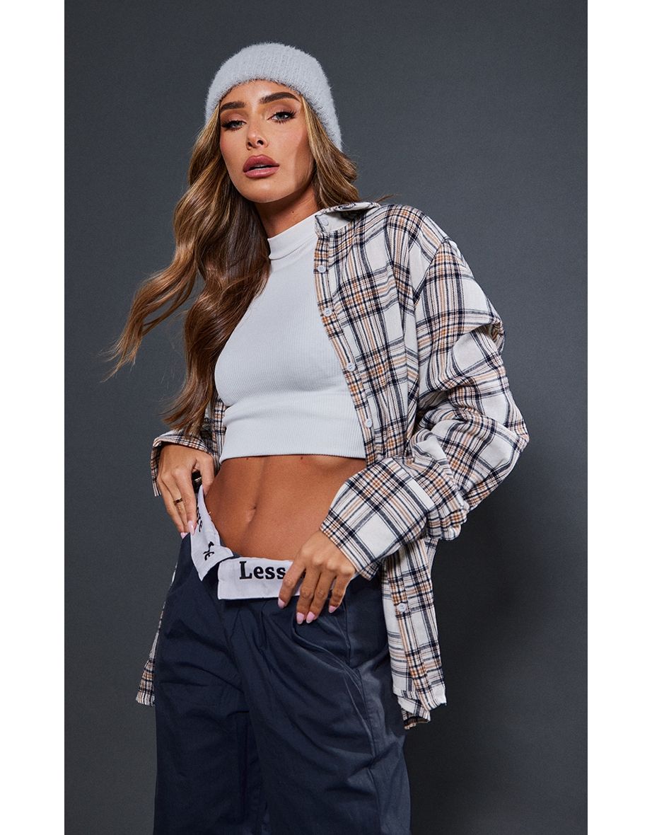 Sand Oversized Check Shirt