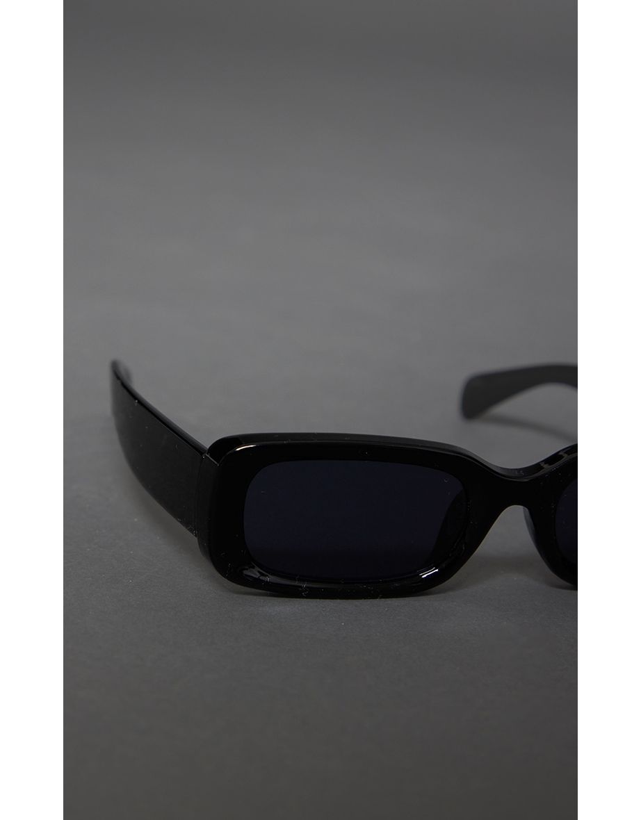 Black Rectangular Slim Frame Sunglasses - 2